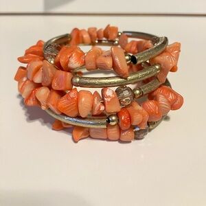 Orange coral wraparound gold bracelet